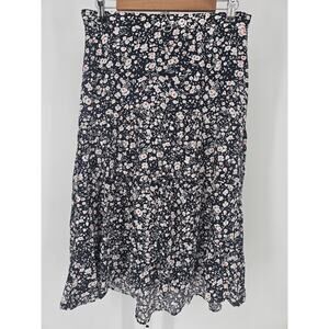 Fashion Womens Sz M Midi Length A Line Dress Black White Floral